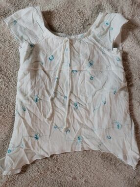 Girls' Peasant Top with Teal Embroidery